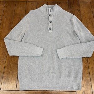 BANANA REPUBLIC Men Henley Sweater Pullover Mock Neck Button Cotton Size L Gray